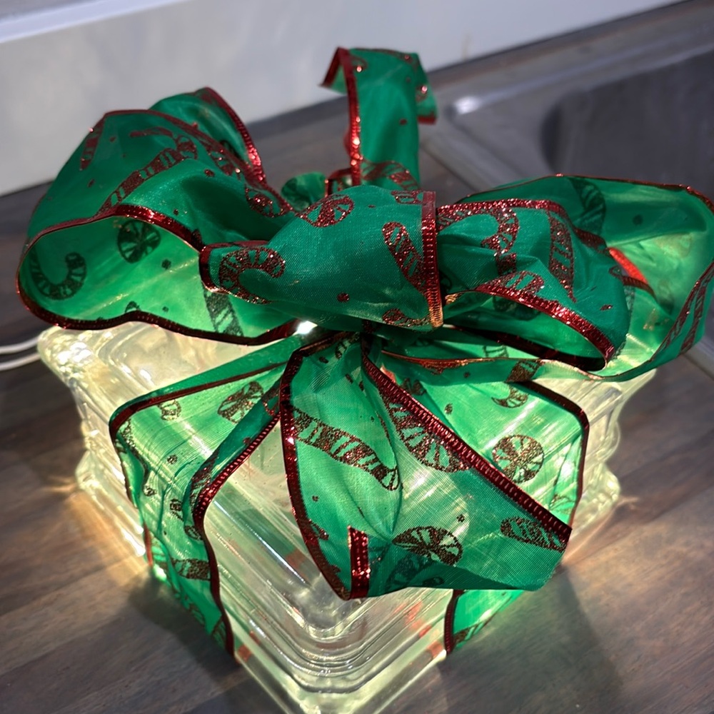 Festive Red and Green Holiday Gift Box with Lights